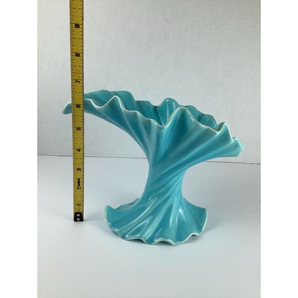 VTG Aqua blue Retro swirl vase Pottery Unsigned MCM - Picture 7 of 7